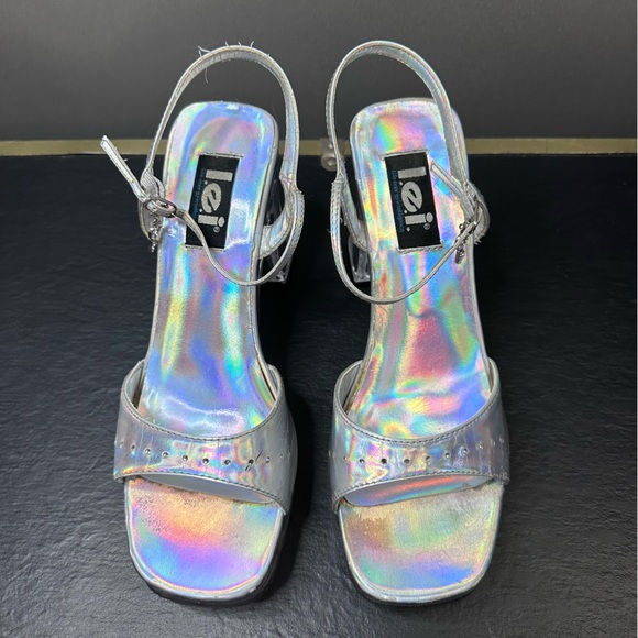 Lei Vintage Y2K Iridescent Clear Chunky Block Heel Platform  Heels - Picture 5 of 12